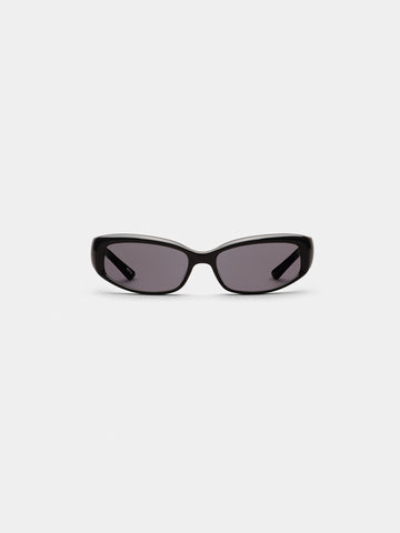 ROEG in Raven black narrow oval sunglasses, front view