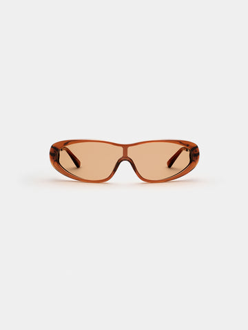 ULTRE in Mocha brown shield sunglasses, front view